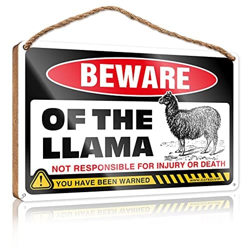 Image of Christmas Door Sign Beware of Llama Sign Hanging Wooden Plaque Decoration Welcome Sign for Front Door Outdoor ( Size : 20X30CM )