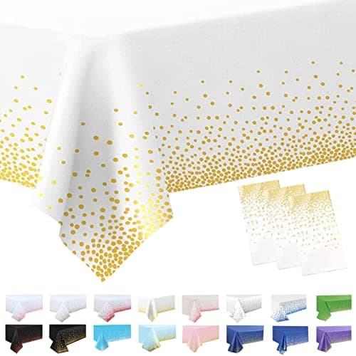 Image of 3 Pack Tablecloths for Parties,White and Gold Table Cloth, 54 x 108'' Disposable Tablecloths Gold Dot Confetti Table Cloth Rectangular Table Cover for Picnic Birthday Party,Christmas Table Decors