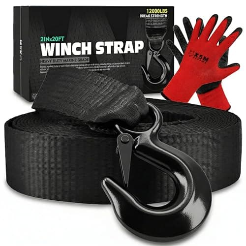 Image of Boat Winch Strap with Hook Replacement, 2" x 20 Feet-12000 Lbs, Boat Winch Strap for Hand Winch,Boat Trailer Accessories for Trailer Winches by X5MPLXPMX (Black)