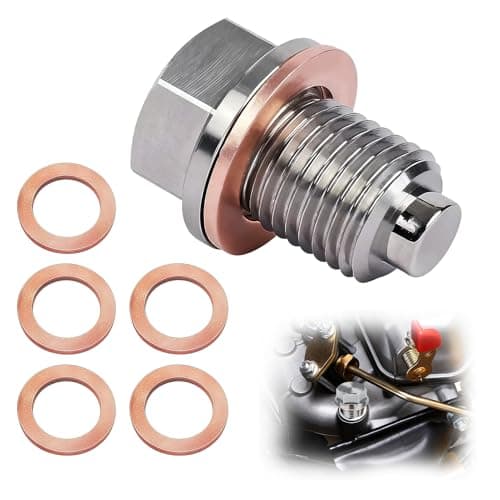 Image of M12x1.25 Magnetic Oil Drain Plug, Oil Sump Plug Nut Bolt with 5 Copper Washers, Stainless Steel Oil Plug Replacement for Most Cars Motorcycle Engine Oil Pan Protection