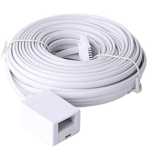 Image of ERHUO bt 4-Wire Flat Home Telephone Phone Cable Lead Extension Cord for BT UK Landline Fax (25m)
