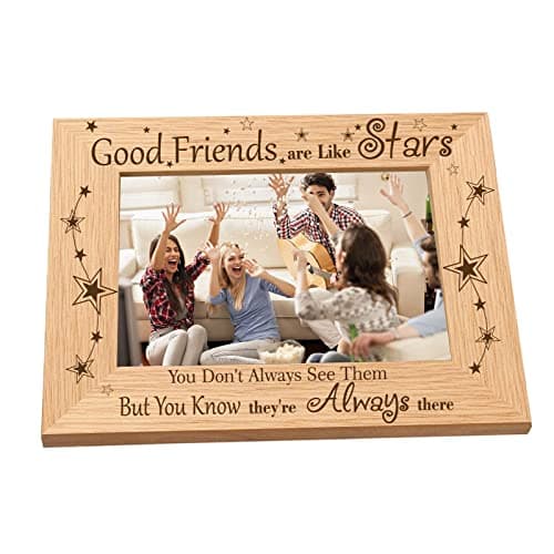 Image of CREATCABIN Engraved Wood Frame Good Friends Are Like Stars Tabletop 4" x 6" Horizontal Natural Wood Picture Photo Frame Displayed for Birthday Graduation Gifts Home Desk Decor