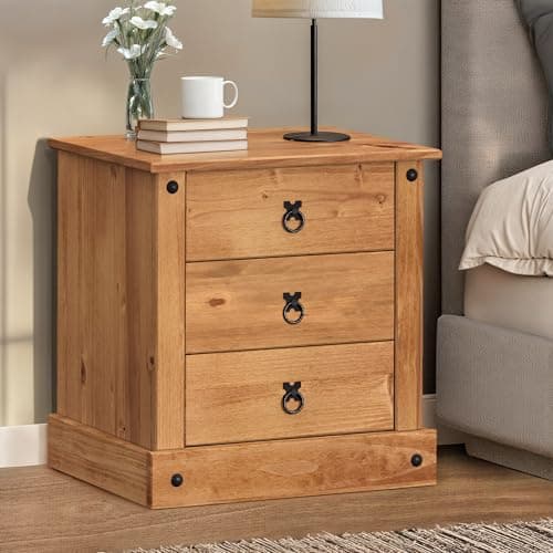 Image of Corona Budget Bedside Cabinet Table Light Fiesta Wax Solid Wood Pine Wooden Bedroom Storage Side End Lamp Unit Living Room Mexican Style 54cm High 52cm Wide 38cm Deep