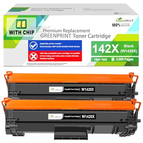 Image of WITH CHIP 142X W1420X ( W1420A 142A ) Compatible Toner Cartridge 2 Blacks High Yield 2000 Pages for H P Laserjet Printer M110 M110w M139 M140 M140w【Can't Work with H P + Printer Model End with "e" 】
