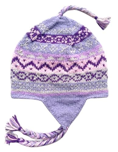 Image of THE COLLECTION ROYAL Woolen Fleece Lined Fair Isle Knitted String Ear Flap Beanie Sherpa Christmas Beanie Hat, Purple, One Size