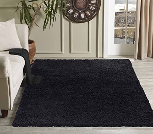 Image of Serdim Rugs Living Room Shaggy Area Rugs, Polypropylene, Black, 120x170cm(4'x5'6)