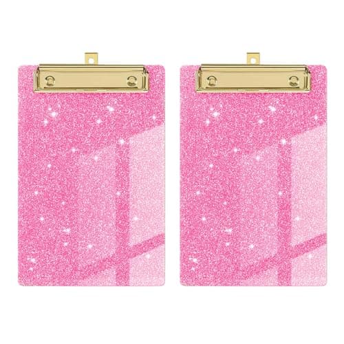 Image of HARY 2Pcs Acrylic Glitter Clipboards, Pink Clipboard, Small Clip Board, Writing Board, Pink Plastic Acrylic Glitter Clipboard, for Kids, Students, Teachers, Women, Artist, Office & Classroom Use, A6