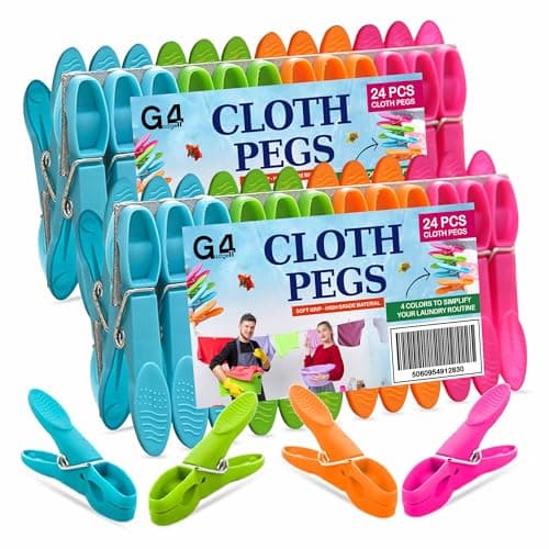 Image of G4GADGET Clothes Pegs 48 Pack, Strong Grip Pegs for Washing Line, Durable Plastic Laundry Pegs with Stainless Steel Spring, Non-Slip & Windproof Washing Pegs for Clothes Drying, Home & Garden Use