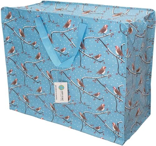 Image of Happy Planet Giftshop Large Jumbo Storage Bag with Zip 58 x 47 x 30cm 80l (Winter Robins Christmas Xmas Design) (Single - Multipacks Available)
