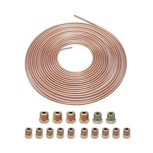 Image of Hoypeyfiy Car Brake Pipe 32.8ft 3/16" Copper Coated Tubing Set Brake Lines Kit with16 Nut Fittings (10m)