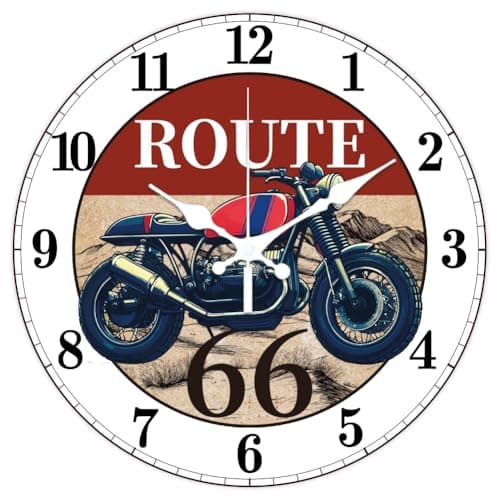 Image of CHGCRAFT Retro Motorbike Pattern Wall Clock 12 Inch Non-Ticking Clocks Round Desert Wall Hanging Clock Battery Operated for Bedroom Living Room Kitchen Office