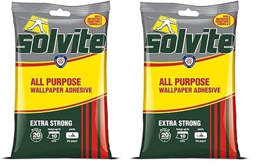 Image of Solvite All Purpose Wallpaper Adhesive with Long-Lasting Results, Wallpaper Paste, Mixes in 20 Seconds, Hangs up to 10 Rolls, 1x185 g Sachet (Pack of 2)