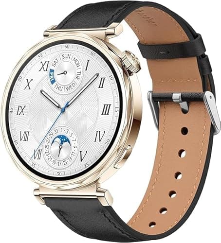 Image of Leather Strap for Huawei GT5/ Huawei GT4 41mm, 18mm Adjustable Replacement Watch Band Sport Wristband (Black)