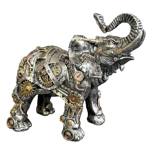 Image of Darthome Steampunk Elephant Ornament Industrial Silver Resin Gothic African Animal Gift