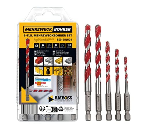 Image of Anvil Multi-Purpose Drill Bit Set Multifunctional Drill Multi Drill 5-Piece Diameter 4.5.6.8.10 mm for Wood, Plasterboard, (Stainless Steel) Masonry and Many More | for Drills / Cordless Screwdrivers