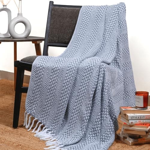 Image of RAJRANG Dusty Blue Throw Blanket Soft and Warm Reversible Decorative Throws for Sofa and Couch Living Room Settee Decor and Arm Chair Cover 127 x 152 cm