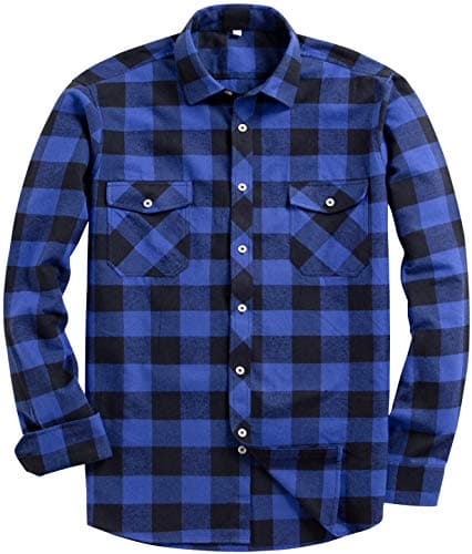 Image of siliteelon Men's Flannel Shirt Buffalo Check Shirts Cotton Checkered Blue Black Chequered Shirt for Men Regular fit Warm Plaid Shirt Christmas Western Work