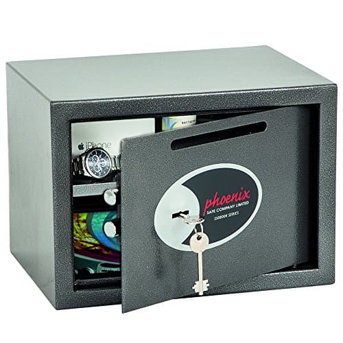 Image of Phoenix Safe Company Vela Deposit Home and Office SS0802KD Size 2 Security Safe with Key Lock , Metal, Metallic Graphite
