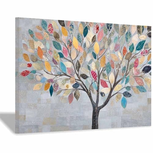 Image of PUQAAEO Tree Of Life Wall Art Canvas Painting Boho Mosaic Tree Art Colorful Tree of Life Wall Art Abstract Tree Prints, For Living Room Bedroom Office Home Wall.(Multicolor)-30x45cm Framed