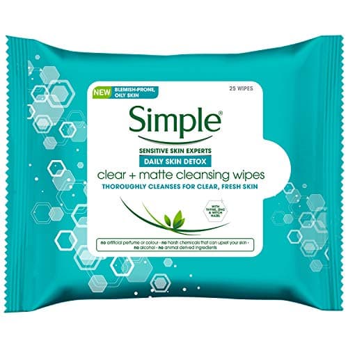 Image of Simple Daily Skin Detox Clear & Matte Cleansing Wipes, Clear + Matte 25 Pieces (Pack of 6, 150 Wipes total)
