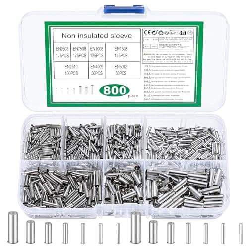Image of 800 Pcs Wire Ferrules Kit, Electrical Crimp Connectors, Tinned Copper Ferrule Crimp Terminals, Non-Insulated Cable Pin Cord End Cable Terminal Connectors, Fitting Wire End Ferrules, 10-22 AWG