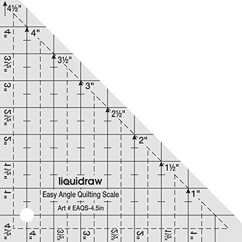 Image of Liquidraw 4.5" Easy Angle Quilting Ruler Template | Made From Durable Clear Acrylic | Useful for Cutting Squares & Triangles | Ideal for Sewing, Dressmaking, Design, Arts & Crafts | Half Inch Markings