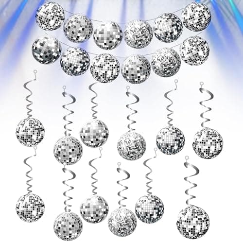 Image of 36 PCS Disco Party Decorations, Hanging Swirls Disco Ball Decorations, Disco Decorations, Hanging Streamer Silver Party Decor, Ceiling Decor Set