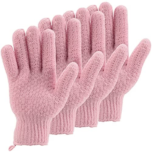 Image of 2 Pairs Bath Exfoliating Gloves for men and women – CLEEDY 4 Pcs Heavy and Large Exfoliating Gloves Scrubbing for Shower, Spa, Massage - Scrub Exfoliating Mitts for Body, Face, Hand and Foot (pink)