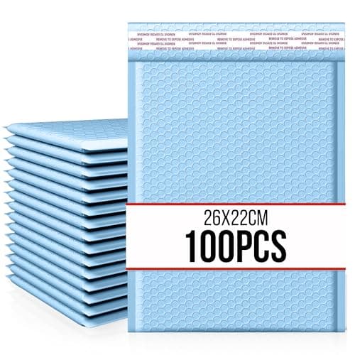 Image of 100pcs Waterproof Strong Adhesive Bubble Padded Mailing Bags, Tamper-Proof Shipping Packaging, Durable Protective Postal Self-Seal Jiffy Bags Envelopes - Multiple Colours (Blue, 26x22cm)