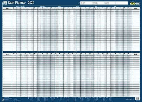 Image of Sasco 2024 Staff Daily Planner, Yearly Wall Planner Set, Large Whiteboard Style Dry Erase Calendar, Board Mounted Wall Planner, Dry Erase Pen & Stickers, Blue, 915x610mm, 2410228