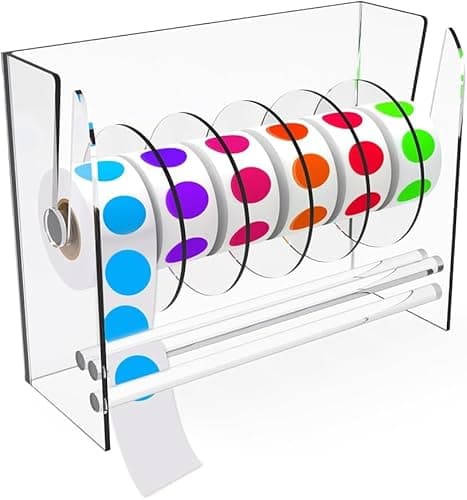 Image of Label Holder Large Acrylic Label Dispenser - Holder for Rolls of Stickers - Suitable for Office School Home (6 disks)