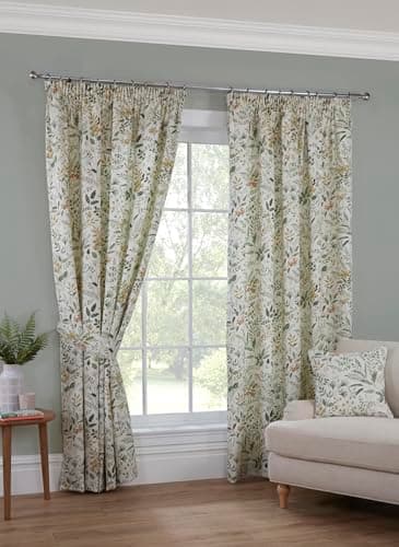 Image of Sundour Cleo Fully Lined Floral Pencil Pleat Curtains Willow 46x54