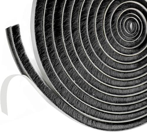 Image of 5m Draft Excluder for Doors Windows, 9mm(W) x 15mm(T) Brush Weather Stripping Tape Self-Adhesive Seal Strip, Black