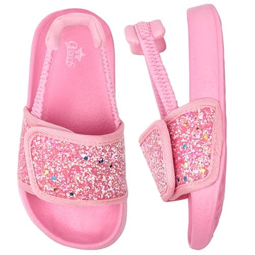 Image of Girls Flip Flops Summer Slippers Kids Glitter Sliders Beach Bathroom Pool Cute Sandals Toddlers Home Shower Shoes Lightweight Non-slip Little Girls Sequins Slides for Indoor Outdoor Size 11 Pink