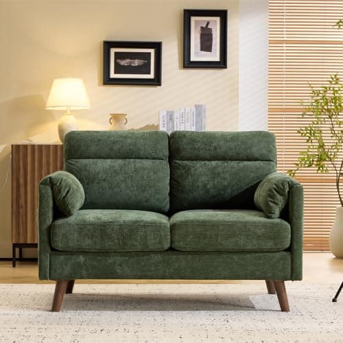 Image of Bonnlo Fabric 2 seater sofa,Small Modern Couch with Soft Cushion,Tapered Legs and Side Pocket Storage,Compact Loveseat with Deep Seat Perfect for Living Room,Bedroom,Office,Dorm,Green
