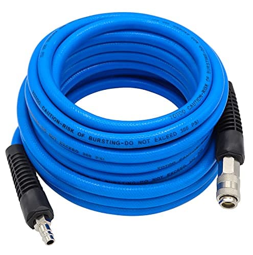 Image of YOTOO PVC Air Hose 10m Long 10mm ID X 14mm OD 300 PSI with 1/4-Inch Europe Steel Quick Coupler Fittings and Bend Restrictors for Heavy Duty, Lightweight, Flexible at All Weather Use, Blue
