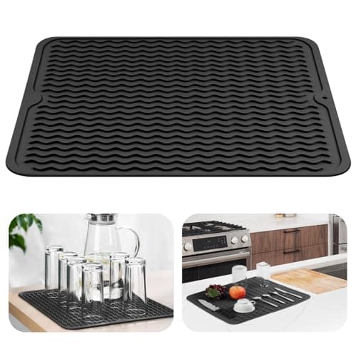 Image of OSDUE Silicone Dish Drying Mats, 50x40CM Draining Board Mat Non Slip Heat Resistant Dish Draining Mat for Kitchen Easy Clean Draining Board Mat Table Mat Pot Holder Placemat Spoon Rest Coaster Black