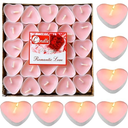Image of Tea Lights Candles, 50 Pcs Tealight Candles, Heart Shaped Tea Lights Candles, Party Favors Romantic Love-Candles for Weddings Celebrations Decorations (Pink)
