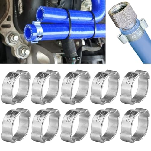 Image of 10Pcs Double Ear Hose Clamp, Stainless Steel Two-Ear Throat Clamp Press O-Clip Hose Clip Tube Connecting Fastener, for Silicone/Rubber Hose Fuel Pipe (13-15mm)