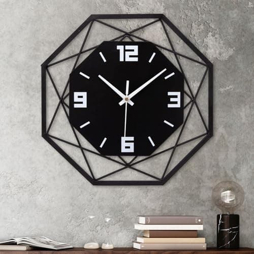 Image of VIVILINEN Wall Clock Metal Kitchen Clock 30cm Modern Silent Non-Ticking Black Clock Skeleton Design for Living Room, Bedroom, Office