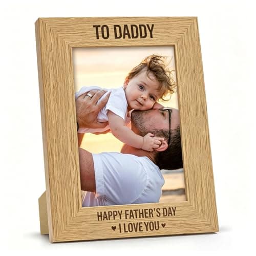 Image of Dad Photo Frame Gifts Fathers Day from Daughter Son Wooden Memorial Picture Frame 7"X 5" Standing Desk Wall Frames for Living Room for Daddy Grandpa Uncle Christmas Father's Day Birthday Gift