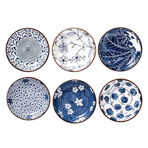 Image of Japanese Style Ceramic Dipping Bowls,4'' Side Dishes Soy Sauce Dish for Sushi Dip,Snack,3 Oz Small Blue and White Pinch Bowl for Kitchen Prep - Set of 6 (4 inch)