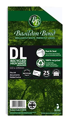 Image of Bong Basildon Bond DL Recycled White 120gsm Peel & Seal Wallet, Pack 25 Envelopes, R10048