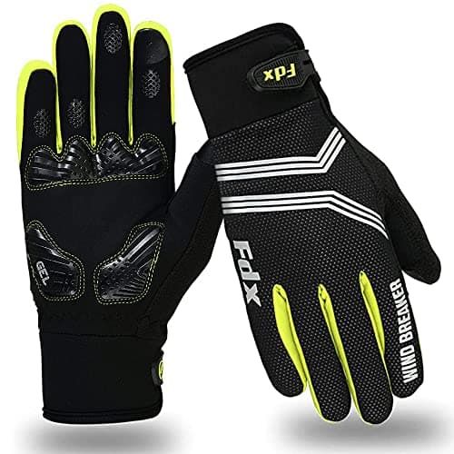 Image of FDX Full Finger Winter Cycling Gloves, Breathable, Water Resistant, Windproof, Anti- Shocking Gel Padded Palms, Touchscreen, Anti-Slip Warm Thermal Men Women MTB, Racing, Riding, Running (Yellow S)