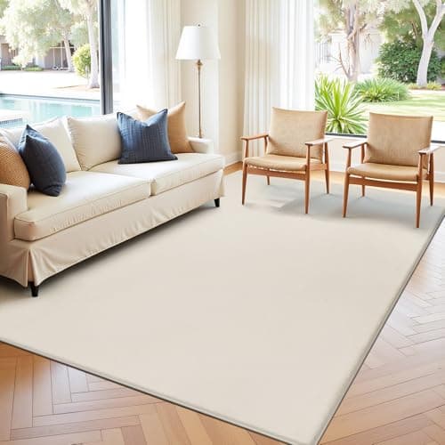 Image of SHACOS Cream Rugs Living Room 80x150 cm Washable Rug Anti Slip Fluffy Area Rugs Non-Slip Bedroom Rug Soft Carpets for Living Room