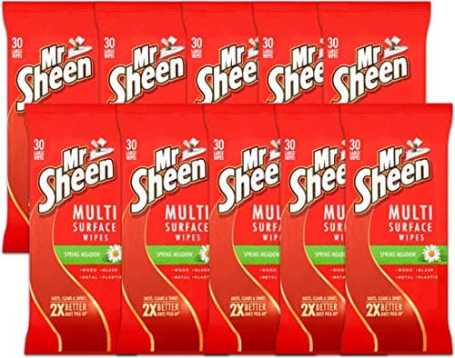 Image of Mr Sheen Multi Surface Wipes, Clean & Dust Wood, Glass Metal & Plastic Surfaces, Scent: Spring Meadow, Size: Pack of 10