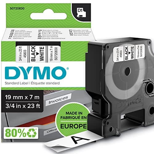 Image of DYMO Authentic D1 Labels | Black Print on White Tape | 19 mm x 7 m | Self-Adhesive Labels for LabelManager Label Makers | Made in Europe