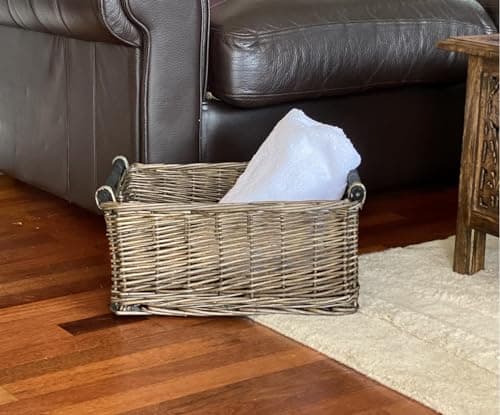 Image of Kitchen Log Fireplace Wicker Storage Basket With Handles Xmas Empty Hamper Basket [Oak,Large 45X35X20Cm]