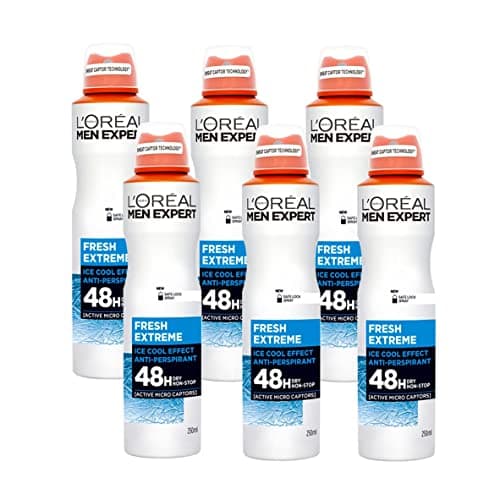 Image of L'Oréal Paris Men Expert 48H Fresh Extreme Anti-Perspirant Deodorant for Men, 250ml Pack of 6, Bulk Buy