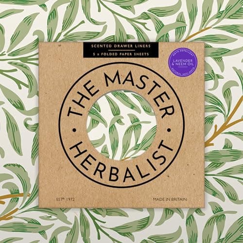 Image of The Master Herbalist Natural MOTH REPELLENT, LAVENDER & NEEM OIL Scented Drawer Liners in a WILLIAM MORRIS Design (FOLDED) | ANTI-MOTH Protection | 5 Sheets (60cm x 40cm) | Contains Essential Oils